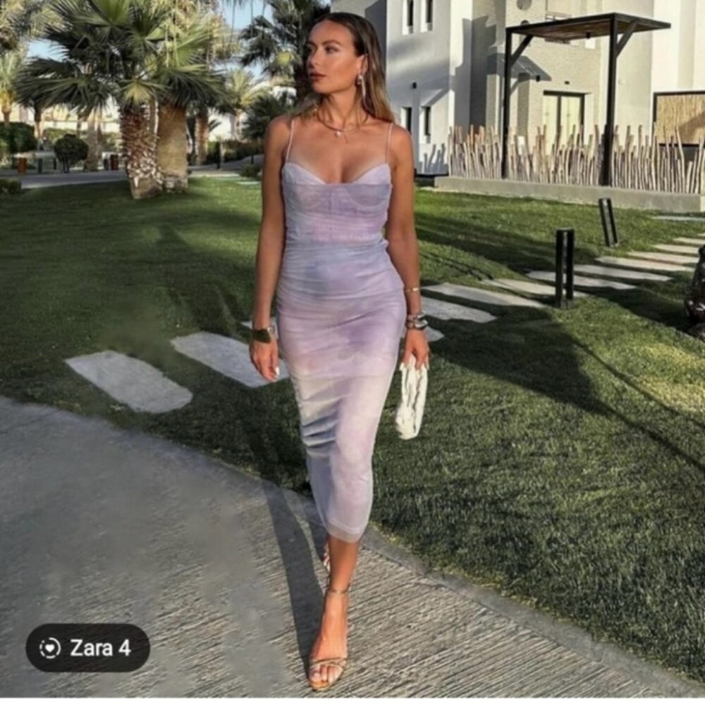 NWT Zara Purple Bodycon Midi Dress for Wedding Guest